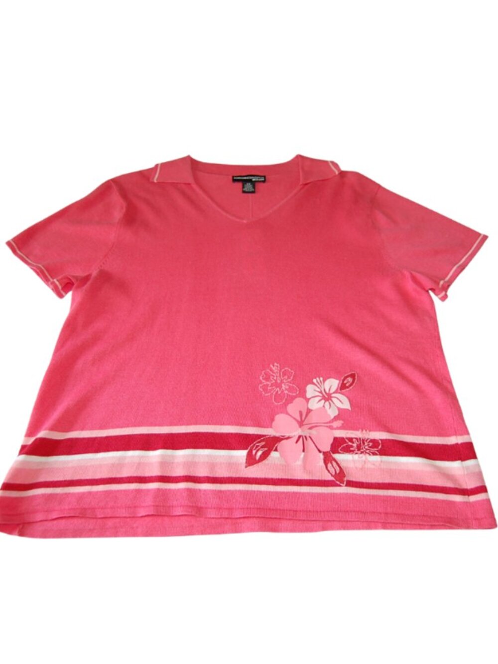 Norton McNaughton Women’s 2X Pink Tropical Floral Ramie Cotton Knit Cottagecore - Picture 5 of 12